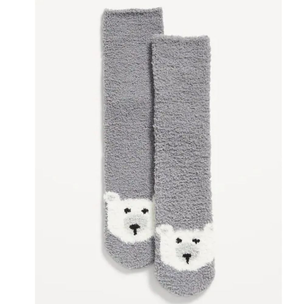 NWT Old Navy Men's Gray Polar Bear Cozy Fuzzy Socks, OS